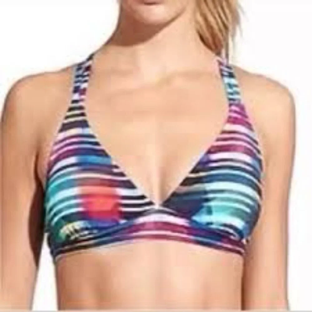 ✅ATHLETA | Swim Bikini Top In Striped Rainbow Laser Beam SIZE X-SMALL MULTICOLOR